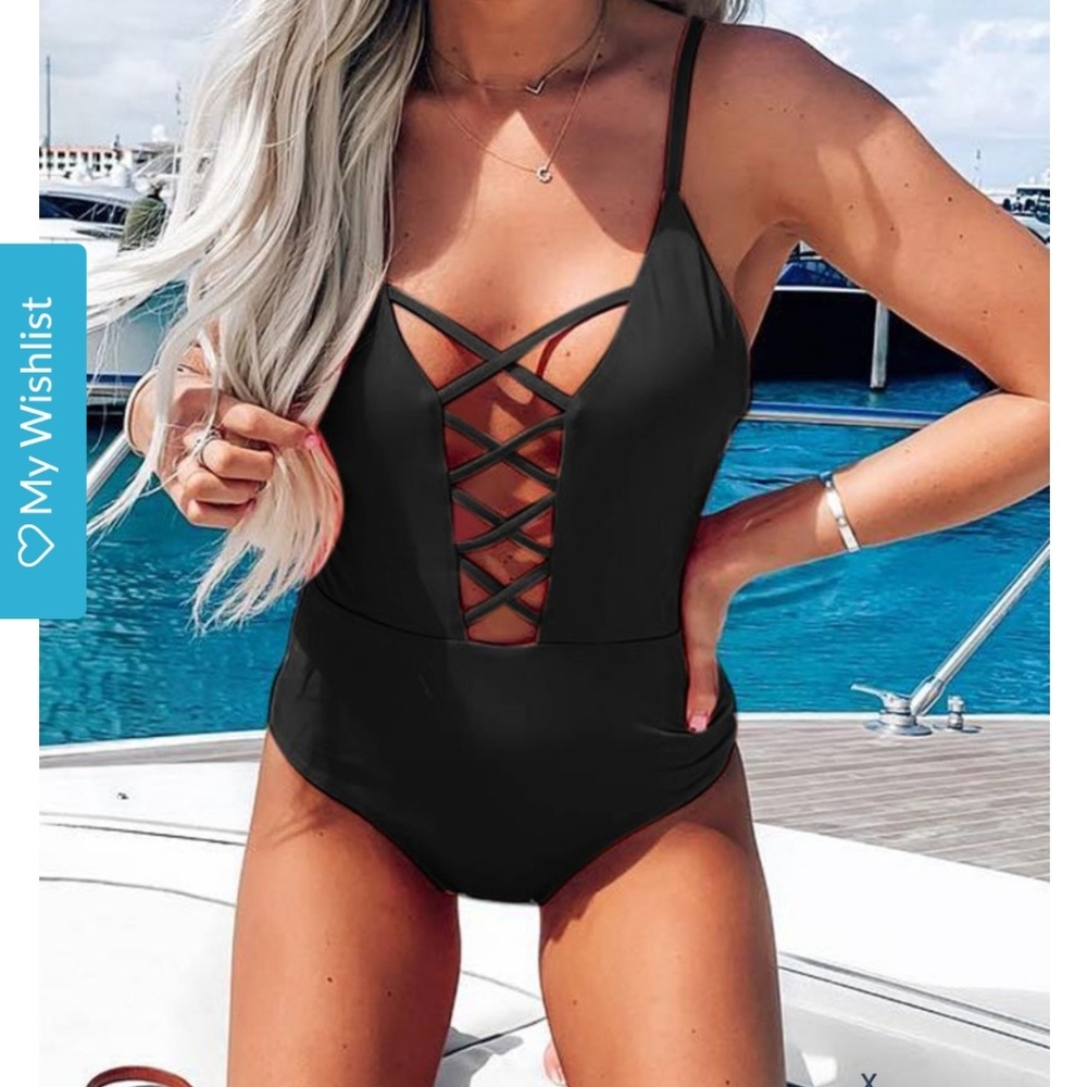 NEW Black Strappy One Piece with Padding - Sz S